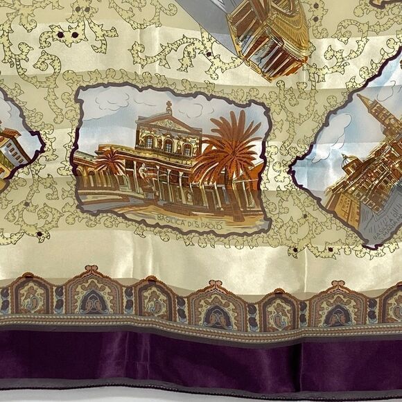 Purple and Gold 9 Scenes of Italy Scarf 40Sq - Picture 4 of 7